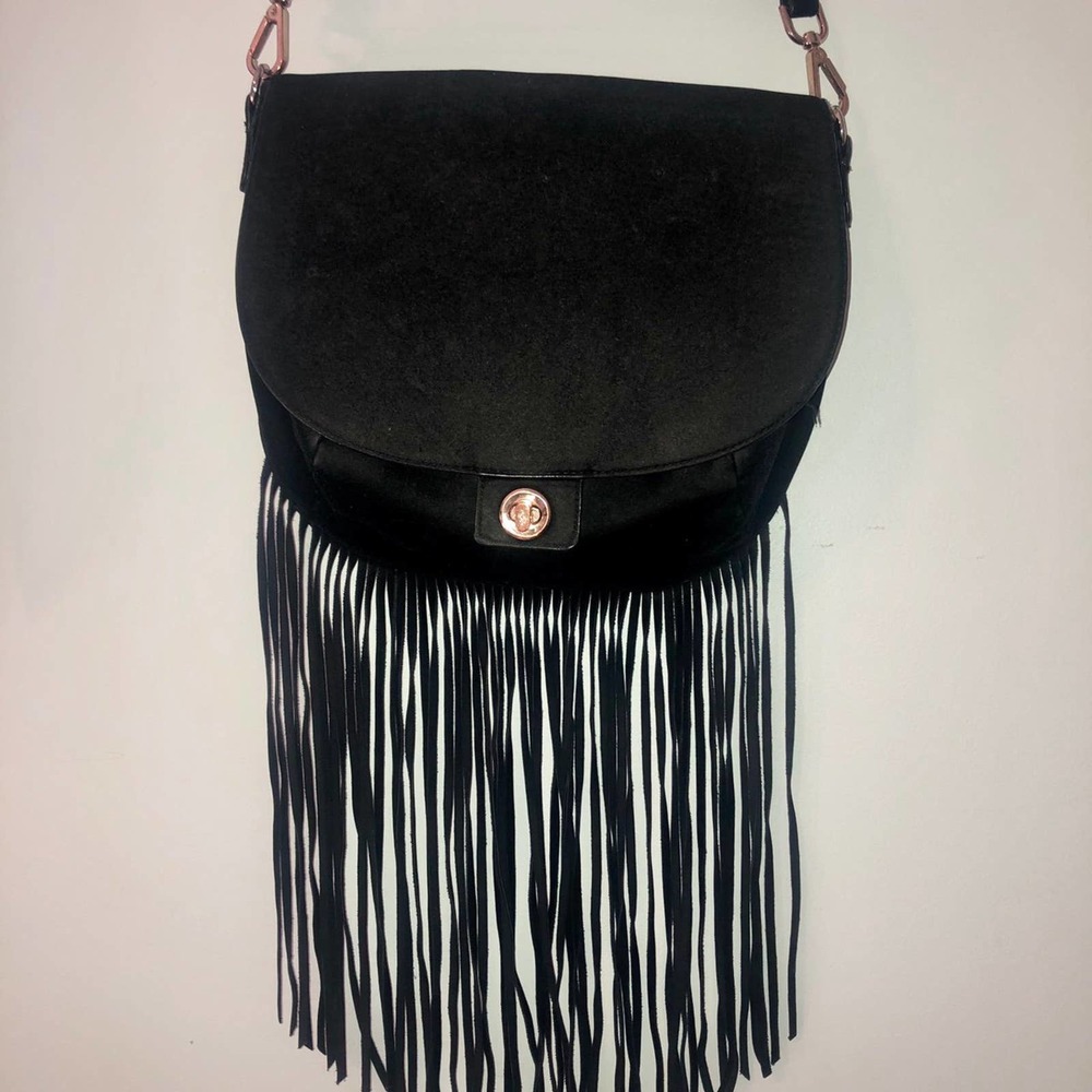 Black Fringe Crossbody Bag Gem
